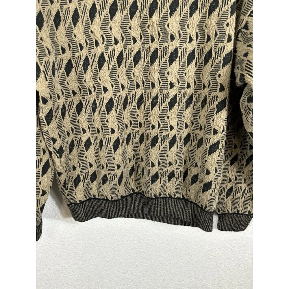 Jhane Barnes Sweater Mens Medium Wool Blend Beige Woven‎ 3D Knit Grandpa